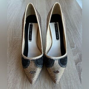 Alice + Olivia Black and Tan Embellished Heels